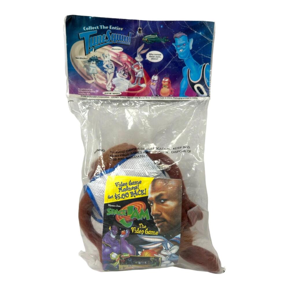 Vintage 1996 McDonalds Warner Bros Space Jam TAZ Plush Toy Sealed Michael Jordan - Picture 3 of 7
